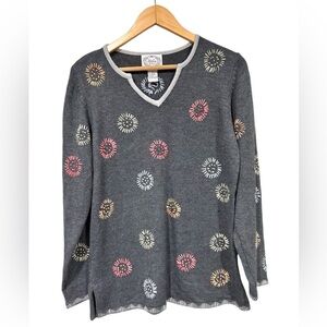 Vintage Stitches in Time Sweater Grandmacore Gray Embroidered Cottagecore Medium
